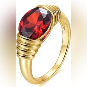 Gold Ring for Women Trendy Gemstone Chunky Ring 18k Gold Plated Band
